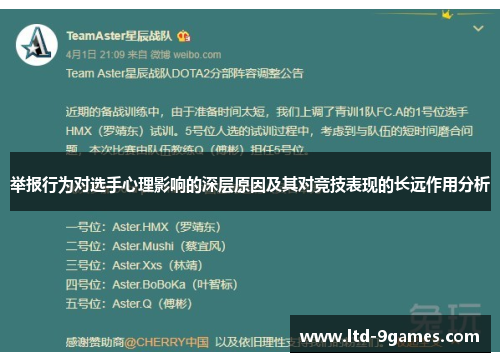 举报行为对选手心理影响的深层原因及其对竞技表现的长远作用分析
